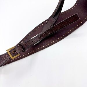 Frye Distressed Leather Wide Belt with Gold Studs